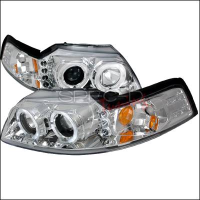 Spec-D - Ford Mustang Spec-D Halo LED Projector Headlights - Chrome - 2LHP-MST99-TM
