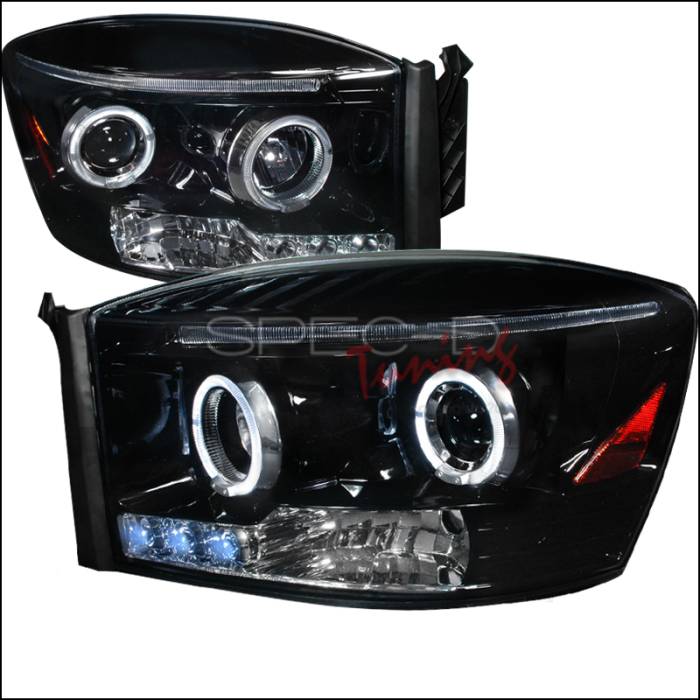 Spec-D - Dodge Ram Spec-D Halo Projector Headlight Gloss - Black Housing - Smoke Lens - 2LHP-RAM06G-TM