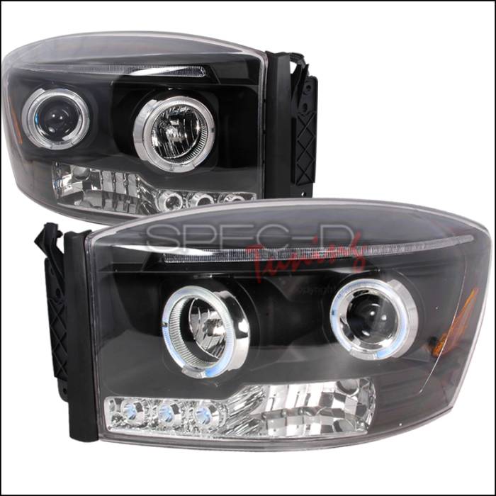 Spec-D - Dodge Ram Spec-D Halo LED Projector Headlights - Black - 2LHP-RAM06JM-TM