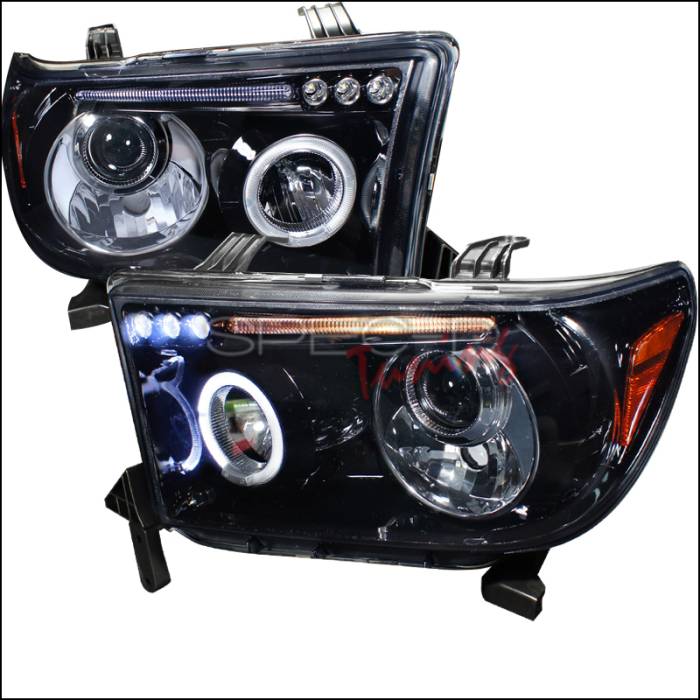 Spec-D - Toyota Tundra Spec-D Black Housing Projector Headlights - Smoked Lens Gloss - 2LHP-TUN07G-TM