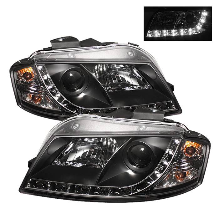 Spyder - Audi A3 Spyder Projector Headlights DRL - Black - 444-AA306-DRL-BK