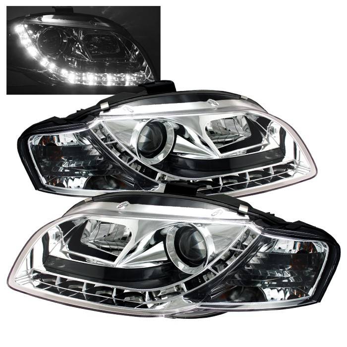Spyder - Audi A4 Spyder Projector Headlights DRL - Chrome - 444-AA405-DRL-C