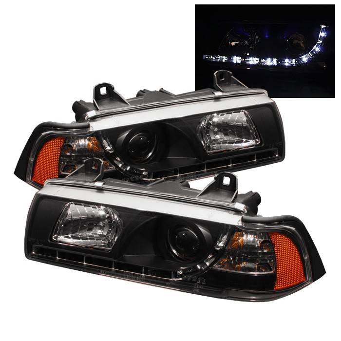 Spyder - BMW 3 Series 2DR Spyder Projector Headlights - NOT FIT TI MODEL - DRL - Black - 444-BMWE36-2D-DRL-BK