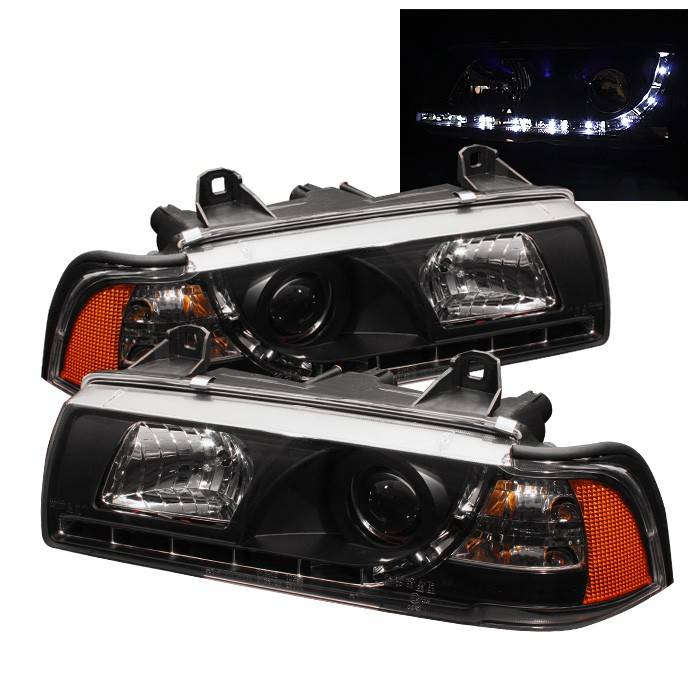 Spyder - BMW 3 Series 4DR Spyder Projector Headlights - DRL - Black - 444-BMWE36-4D-DRL-BK