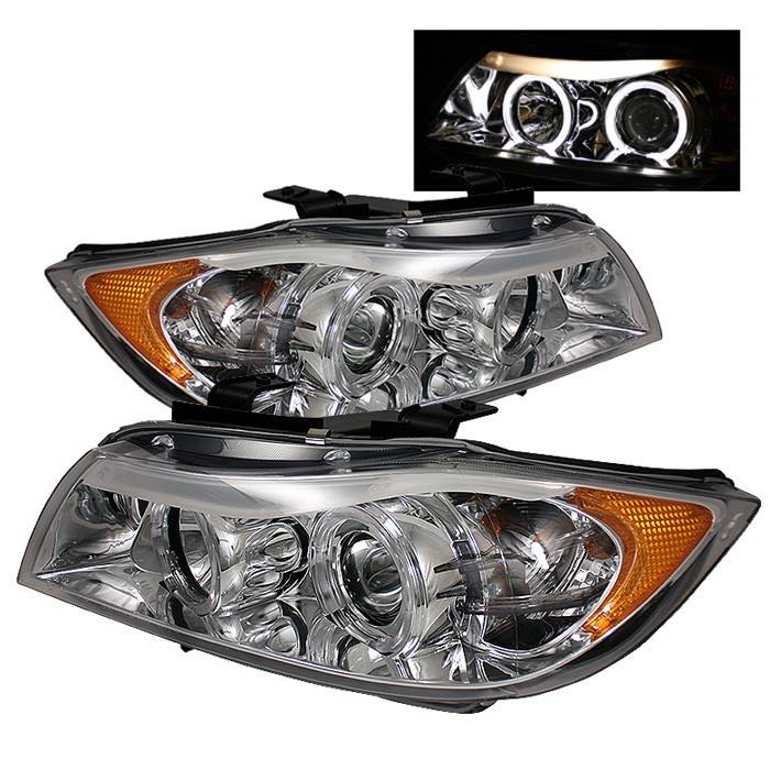 Spyder - BMW 3 Series 4DR Spyder Projector Headlights - LED Halo - Amber Reflector - Replaceable Eyebrow Bulb - Chrome - 444-BMWE9005-AM-C