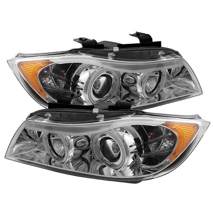 Spyder - BMW 3 Series 4DR Spyder Projector Headlights - CCFL Halo - Replaceable Eyebrow Bulb - Chrome - 444-BMWE9005-CCFL-C