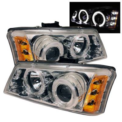 Spyder - Chevrolet Avalanche Spyder Projector Headlights - LED Halo - LED - Amber Reflector - Chrome - 444-CS03-AM-C