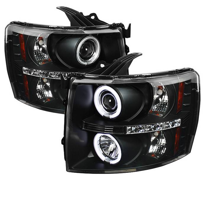 Spyder - Chevrolet Silverado Spyder Projector Headlights - CCFL Halo - LED - Black - 444-CS07-CCFL-BK