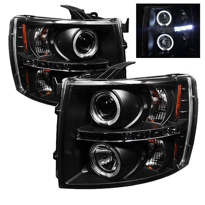 Spyder - Chevrolet Silverado Spyder Projector Headlights - LED Halo - LED - Black - 444-CS07-HL-BK