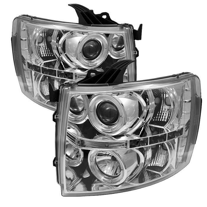 Spyder - Chevrolet Silverado Spyder Projector Headlights - LED Halo - LED - Chrome - 444-CS07-HL-C