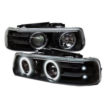 Spyder - Chevrolet Silverado Spyder Projector Headlights - CCFL Halo - LED - Black - 444-CS99-CCFL-BK