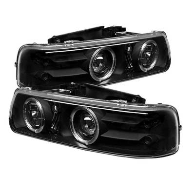 Spyder - Chevrolet Silverado Spyder Projector Headlights - LED Halo - LED - Black - 444-CS99-HL-BK