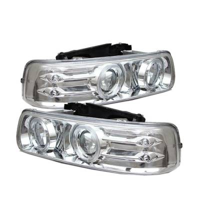 Spyder - Chevrolet Silverado Spyder Projector Headlights - LED Halo - LED - Chrome - 444-CS99-HL-C