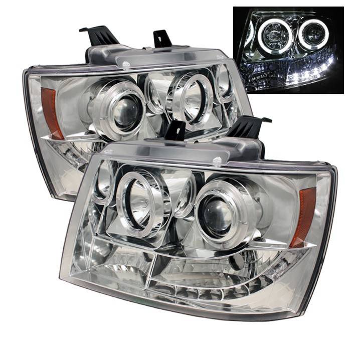 Spyder - Chevrolet Tahoe Spyder Projector Headlights - LED Halo - LED - Chrome - 444-CSUB07-HL-C
