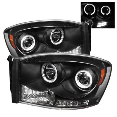 Spyder - Dodge Ram Spyder Projector Headlights - LED Halo - LED - Black - 444-DR06-HL-BK