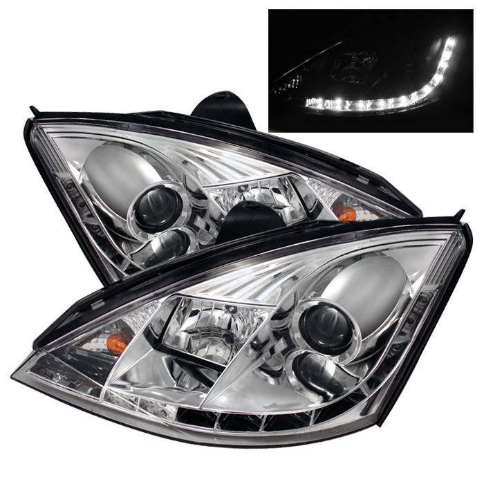 Spyder - Ford Focus Spyder Projector Headlights - DRL - Chrome - 444-FF00-DRL-C