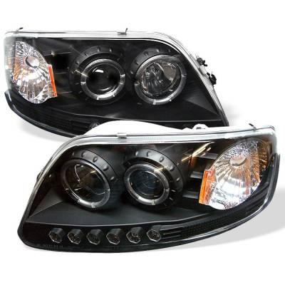 Spyder - Ford Expedition Spyder Projector Headlights - LED Halo - Amber Reflector - LED - Black - 1PC - 444-FF15097-1P-AM-BK