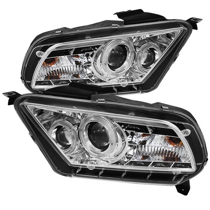 Spyder - Ford Mustang Spyder Projector Headlights LED Halo - DRL - Chrome - 444-FM2010-DRL-C