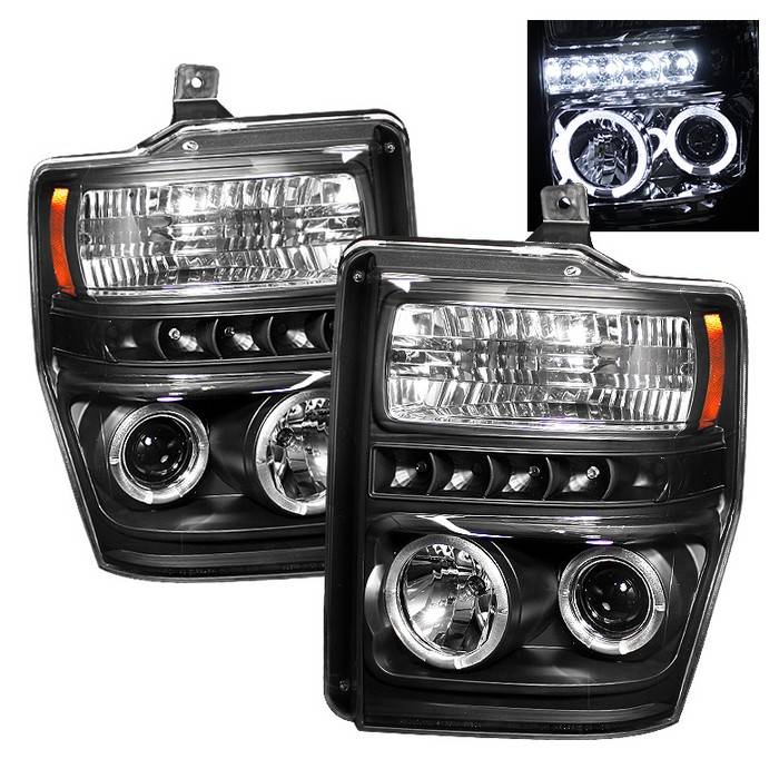Spyder - Ford F350 Superduty Spyder Projector Headlights - LED Halo - LED - Black - 444-FS08-HL-BK