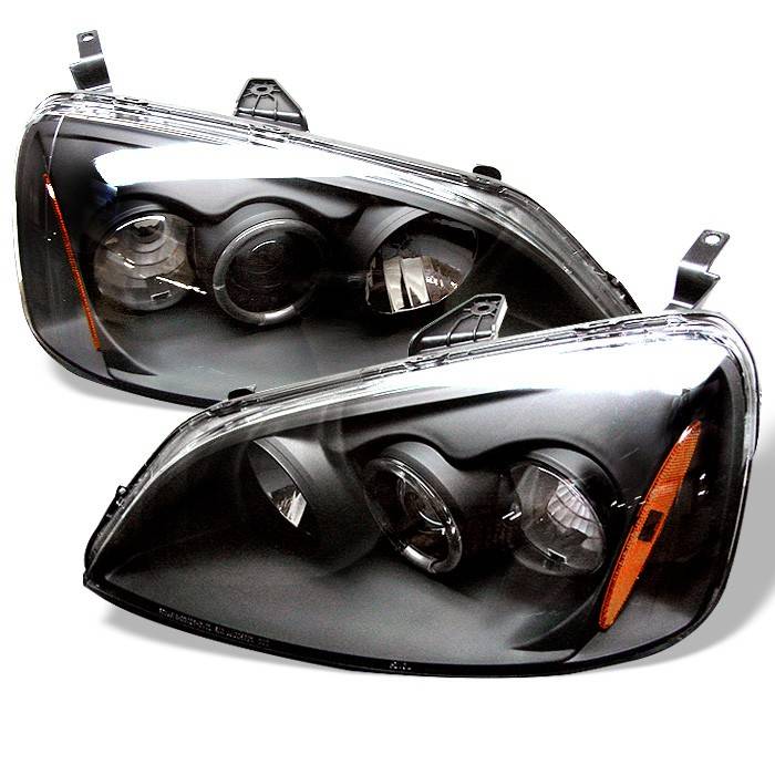 Spyder - Honda Civic 2DR & 4DR Spyder Projector Headlights - LED Halo - Amber Reflector - Black - 444-HC01-AM-BK