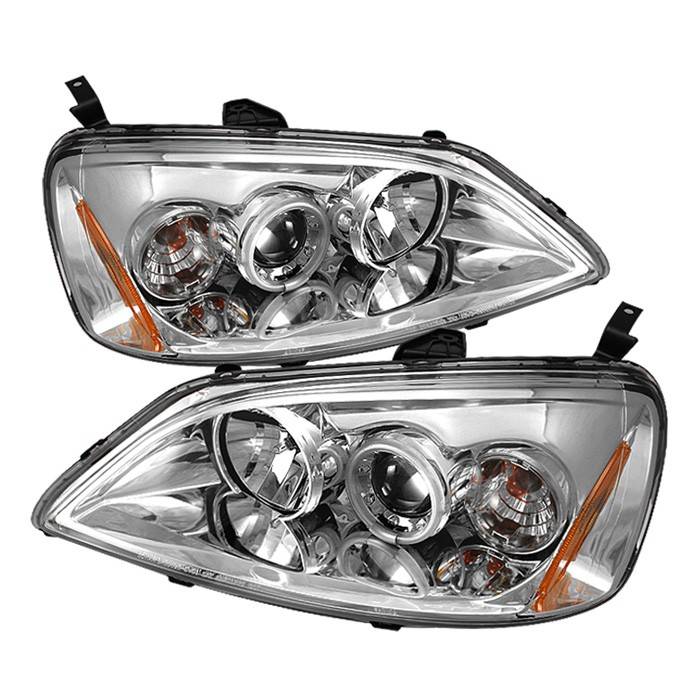 Spyder - Honda Civic 2DR & 4DR Spyder Projector Headlights - CCFL Halo - Chrome - 444-HC01-CCFL-C