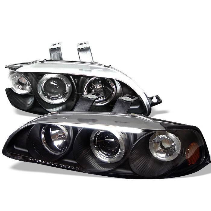 Spyder - Honda Civic 2DR & 3DR Spyder Projector Headlights - LED Halo - Amber Reflector - Black - 1PC - 444-HC921P-23D-AM-BK