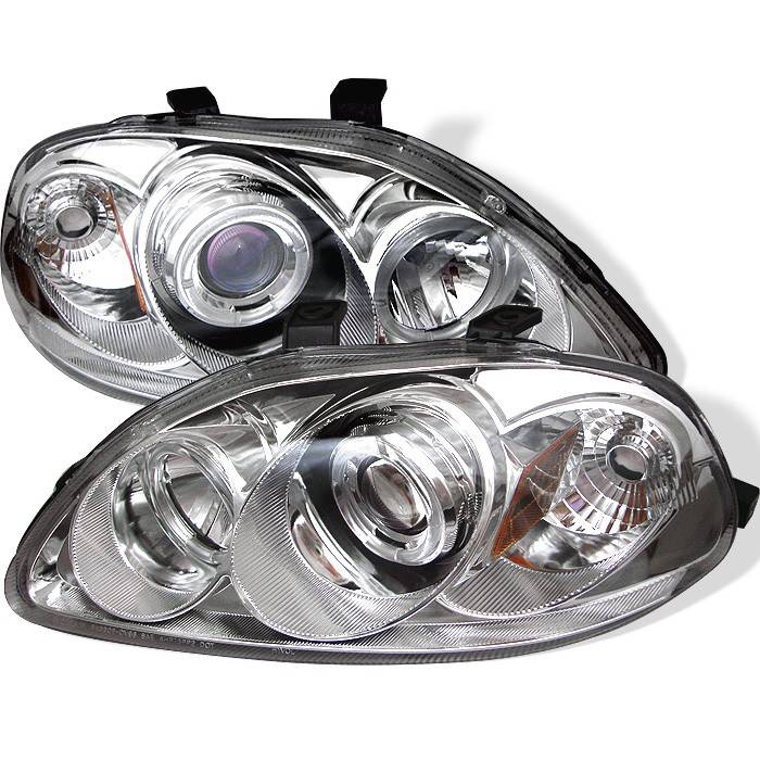 Spyder - Honda Civic Spyder Projector Headlights - LED Halo - Amber Reflector - Chrome - 444-HC96-AM-C