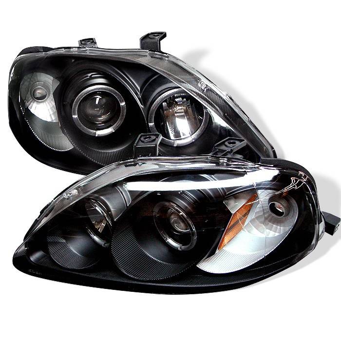 Spyder - Honda Civic Spyder Projector Headlights - LED Halo - Black - 444-HC99-AM-BK
