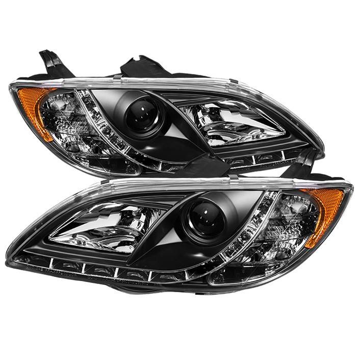 Spyder - Mazda 3 4DR Spyder Projector Headlights - DRL - Black - 444-M304-DRL-BK