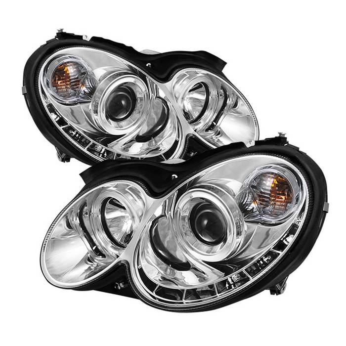 Spyder - Mercedes-Benz CLK Spyder Projector Headlights LED Halo - DRL - Chrome - 444-MBCLK03-DRL-C