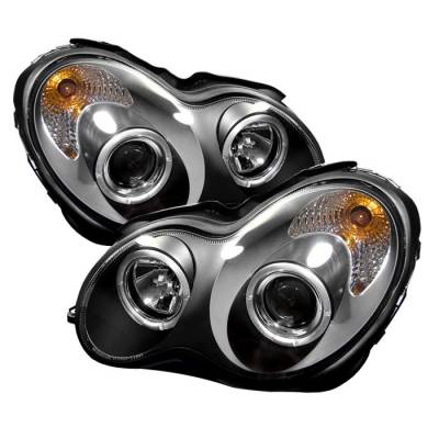 Spyder - Mercedes-Benz C Class Spyder Projector Headlights - LED Halo - Black - 444-MBW203-HL-BK