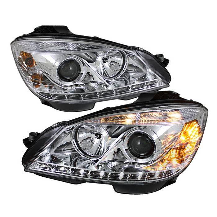 Spyder - Mercedes-Benz C Class Spyder Projector Headlights DRL - Chrome - 444-MBW20408-DRL-C
