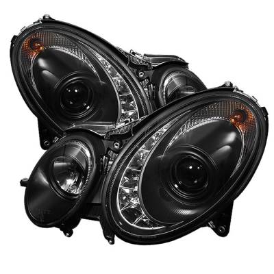 Spyder - Mercedes-Benz E Class Spyder Projector Headlights DRL - Black - 444-MBW21103-DRL-BK