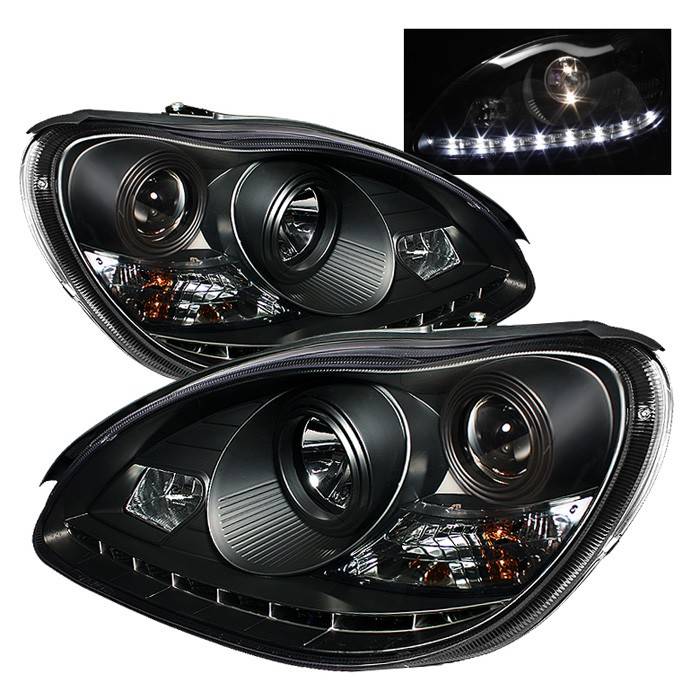 Spyder - Mercedes-Benz S Class Spyder Projector Headlights DRL - Black - 444-MBW220-DRL-BK