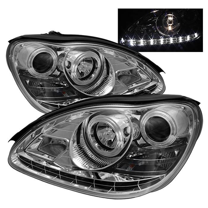 Spyder - Mercedes-Benz S Class Spyder Projector Headlights DRL - Chrome - 444-MBW220-DRL-C