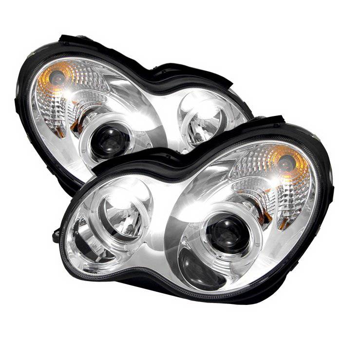 Spyder Auto - Mercedes-Benz C Class Spyder Halo Projector Headlights - Chrome - 444-MBW220-HID-DRL-C