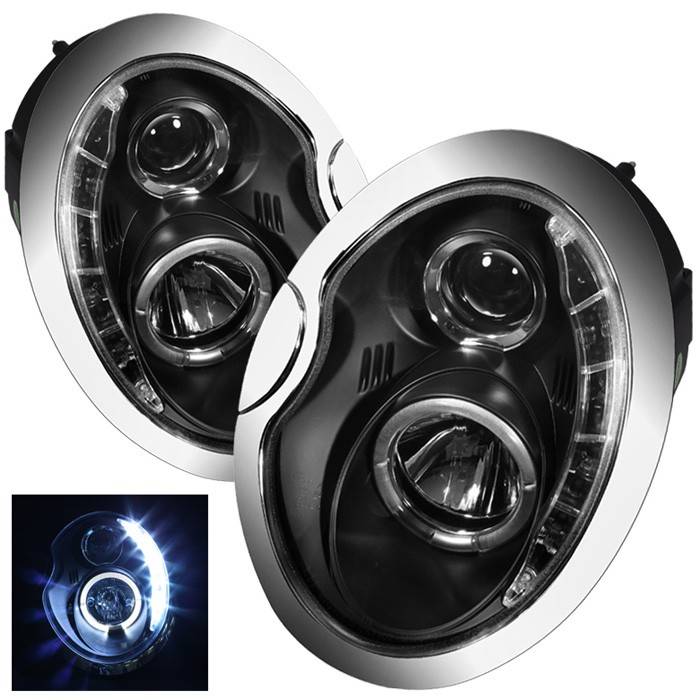 Spyder - Mini Cooper Spyder Projector Headlights - DRL - Black - 444-MC02-DRL-BK