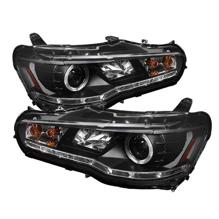 Spyder - Mitsubishi Lancer Spyder Projector Headlights - Xenon HID Model Only - LED Halo - DRL - Black - 444-ML08-HID-DRL-BK