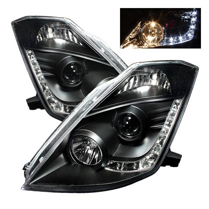 Spyder - Nissan 350Z Spyder Projector Headlights DRL - Black - 444-N350Z02-DRL-BK