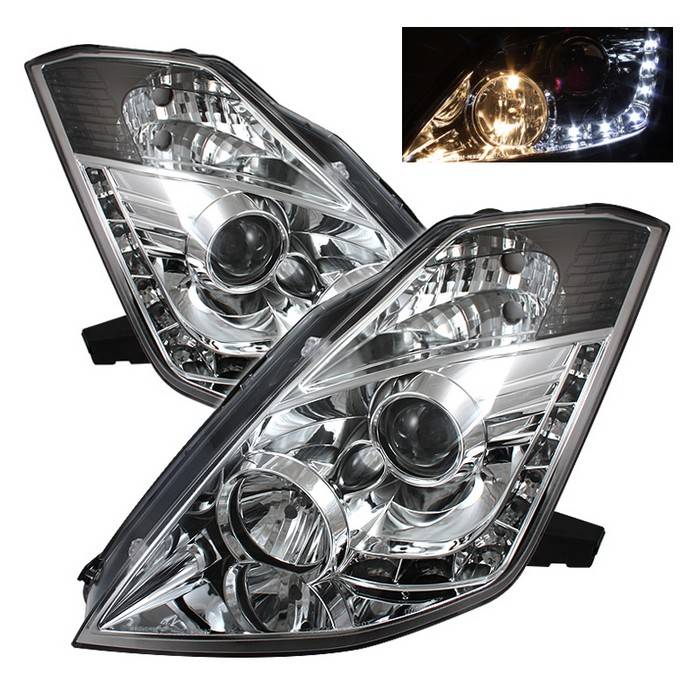 Spyder - Nissan 350Z Spyder Projector Headlights DRL - Chrome - 444-N350Z02-DRL-C