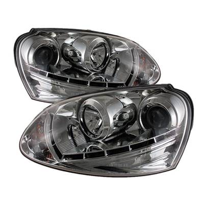 Spyder - Volkswagen Golf GTI Spyder Projector Headlights - Xenon HID Model Only - DRL LED - Chrome - 444-VG06-HID-DRL-C