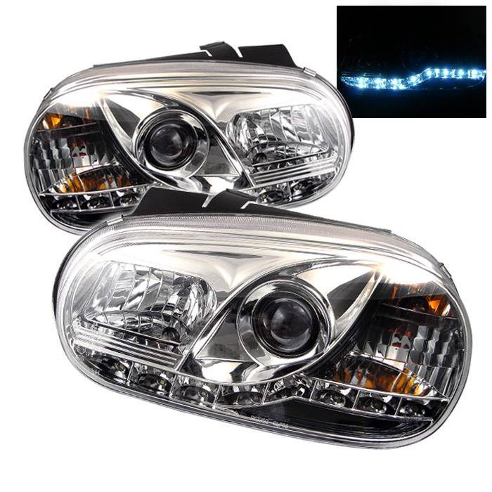 Spyder - Volkswagen Golf Spyder Projector Headlights - DRL LED - Chrome - 444-VG99-DRL-C