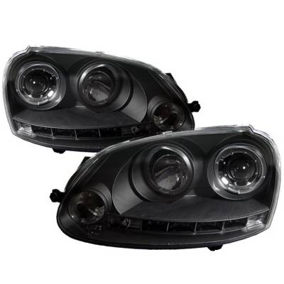 Spyder Auto - Volkswagen Golf GTI Spyder Halo LED Projector Headlights - Black - 444-VP01-DRL-BK