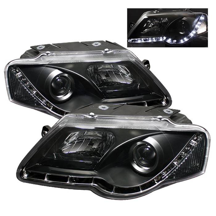 Spyder - Volkswagen Passat Spyder Projector Headlights - DRL LED - Black - 444-VP06-DRL-BK