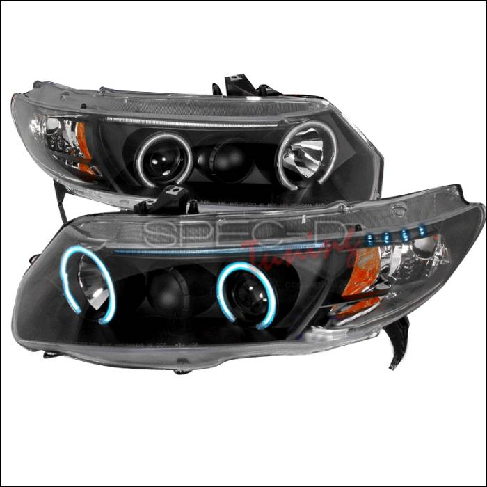 Spec-D - Honda Civic Spec-D CCFL Halo Projector Headlights - Black - 4LHP-CV062JM-KS