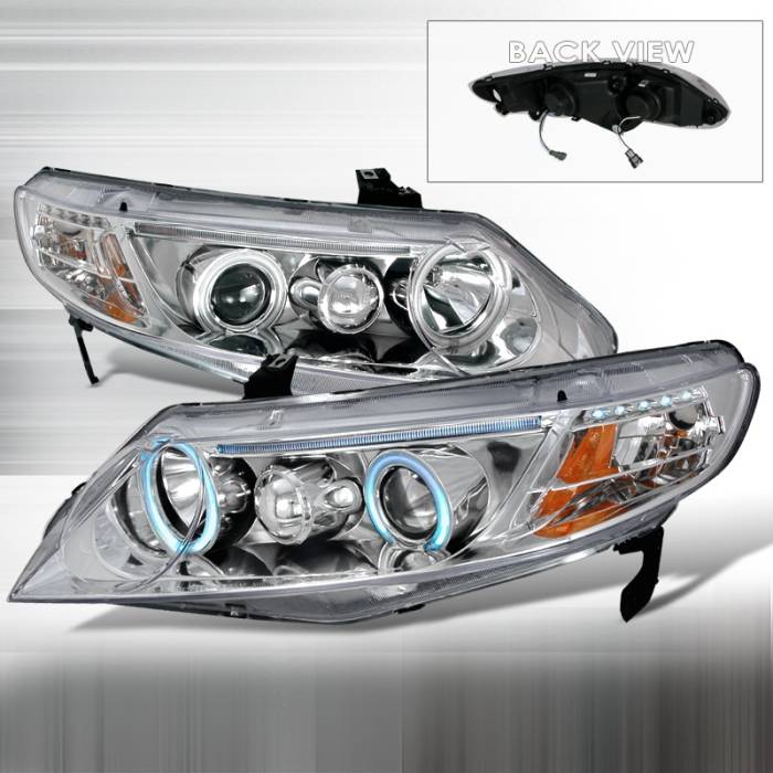Spec-D - Honda Civic Spec-D CCFL Halo Projector Headlights - Chrome - 4LHP-CV064-KS