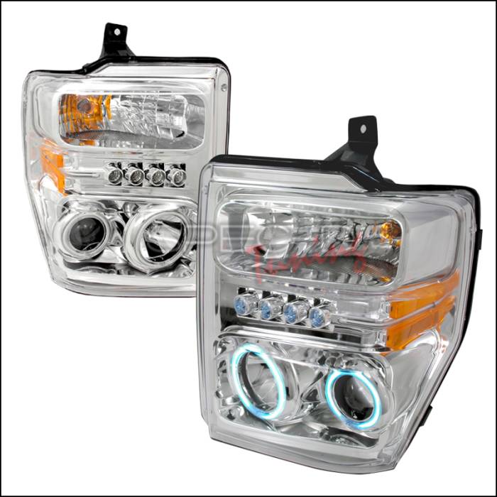 Spec-D - Ford F250 Spec-D CCFL Halo Projector Headlights - Chrome - 4LHP-F25008-KS
