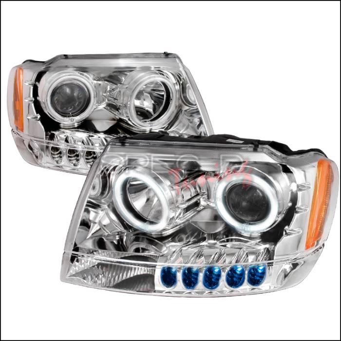 Spec-D - Jeep Grand Cherokee Spec-D CCFL Halo Projector Headlights - Chrome - 4LHP-GKEE99-KS