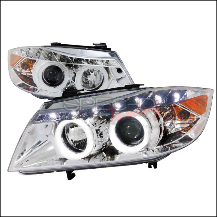 Spec-D - BMW 3 Series Spec-D SMD LED Iced Halo Projector Headlights - Chrome Housing - 6LHP-E9005-8-TM