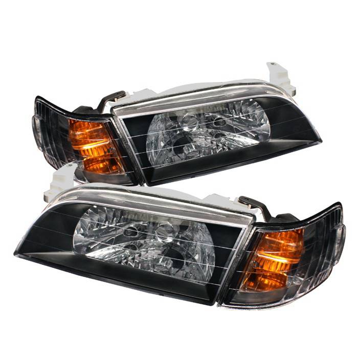 Spyder Auto - Toyota Corolla Spyder Crystal Headlights with Amber Corner Lights - Black - HD-CH-TC93-AM-BK-SET